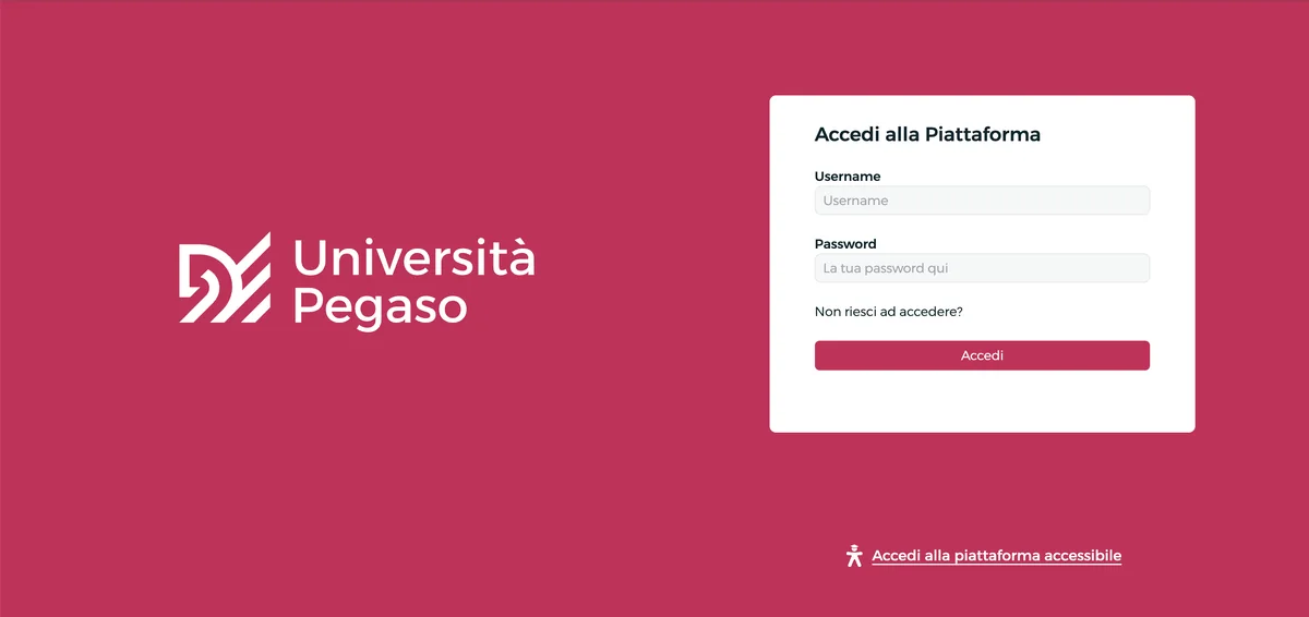 Schermata di accesso alla piattaforma Pegaso con i campi username e password